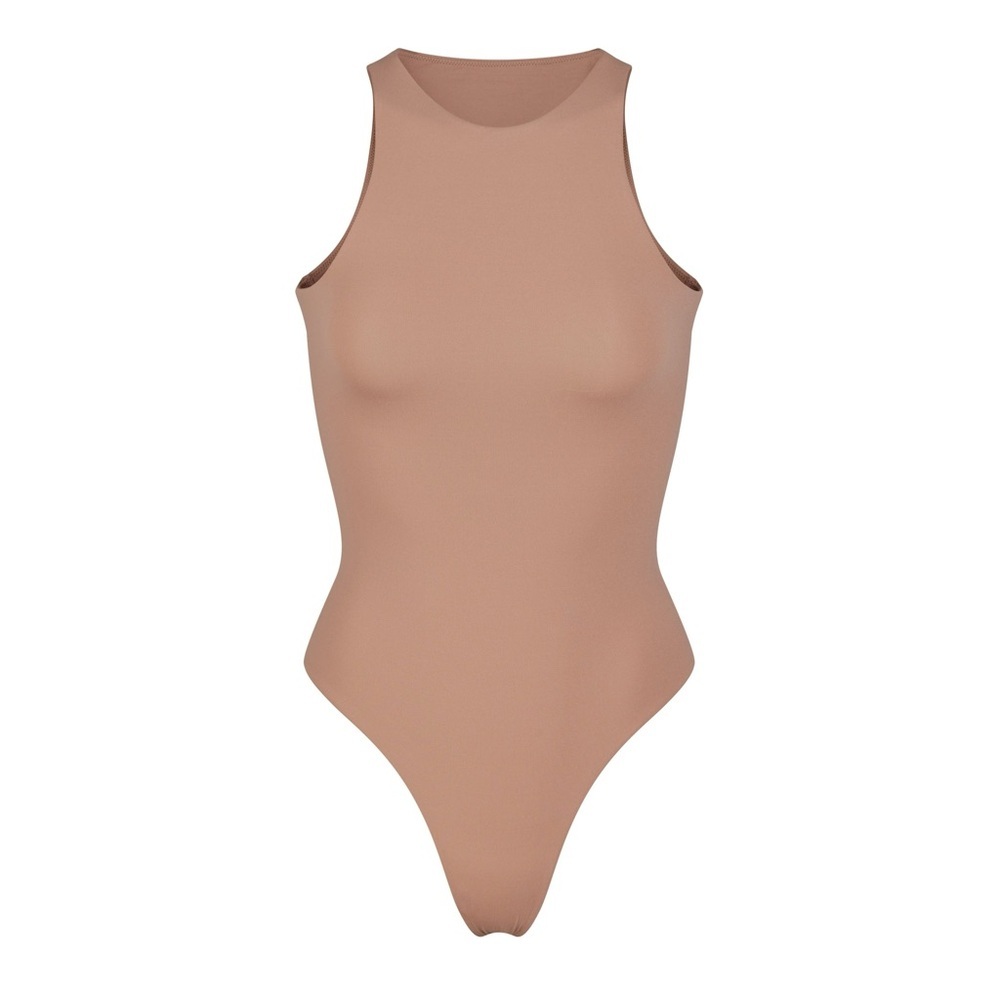 SKIMS Fits Everybody High Neck Thong Bodysuit in Sienna - Picture 2 of 5